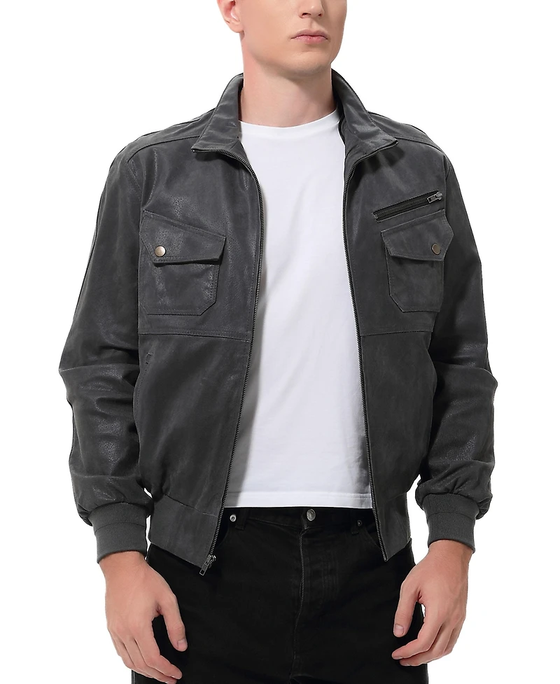 Bgsd Men Civic Distressed Leather Bomber Jacket