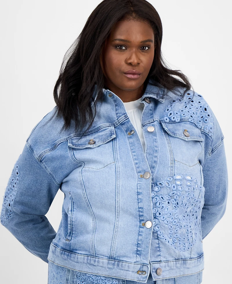 And Now This Trendy Plus Cutwork Button-Front Denim Jacket, Exclusively at Macy's