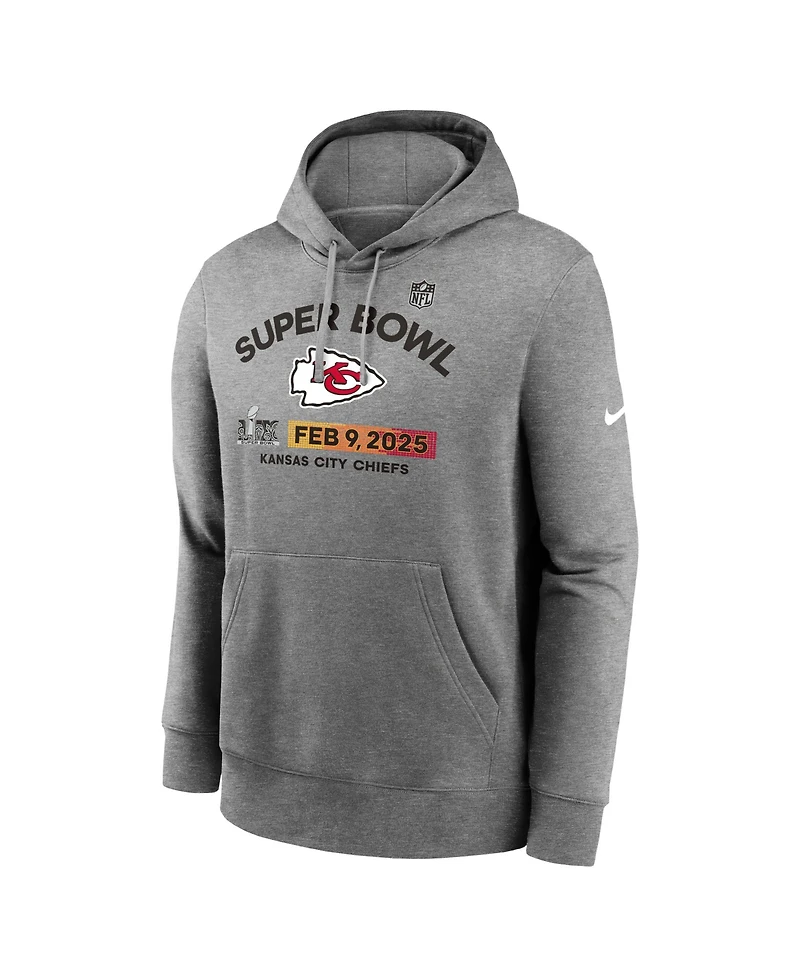 Nike Men's Heather Charcoal Kansas City Chiefs Super Bowl Lix Bound Team Logo Pullover Hoodie