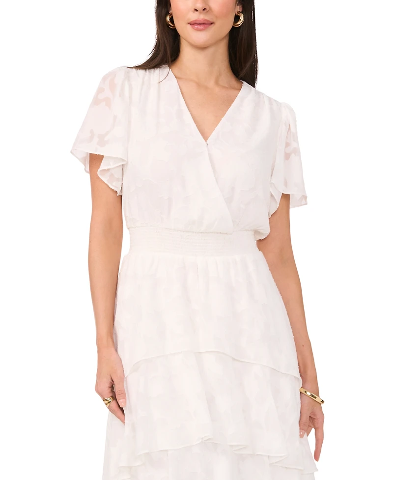 Vince Camuto Women's Jacquard Smocked Waist Tiered Midi Dress