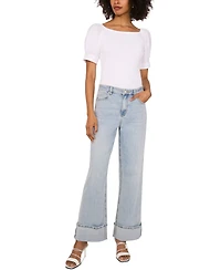 1.state Women's Mixed-Media Puff-Sleeve Top