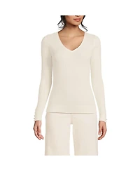 Lands' End Women's Fine Gauge Cotton Baby Cable Vneck Sweater