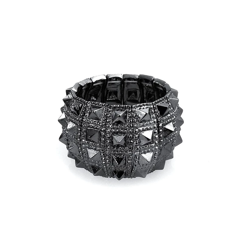 Bling Jewelry Black Grey Goth Biker Stretch Bracelet - Wide Cuff Punk Rock Jewelry