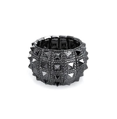 Bling Jewelry Black Grey Goth Biker Stretch Bracelet - Wide Cuff Punk Rock Jewelry