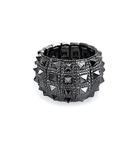 Bling Jewelry Black Grey Goth Biker Stretch Bracelet - Wide Cuff Punk Rock Jewelry