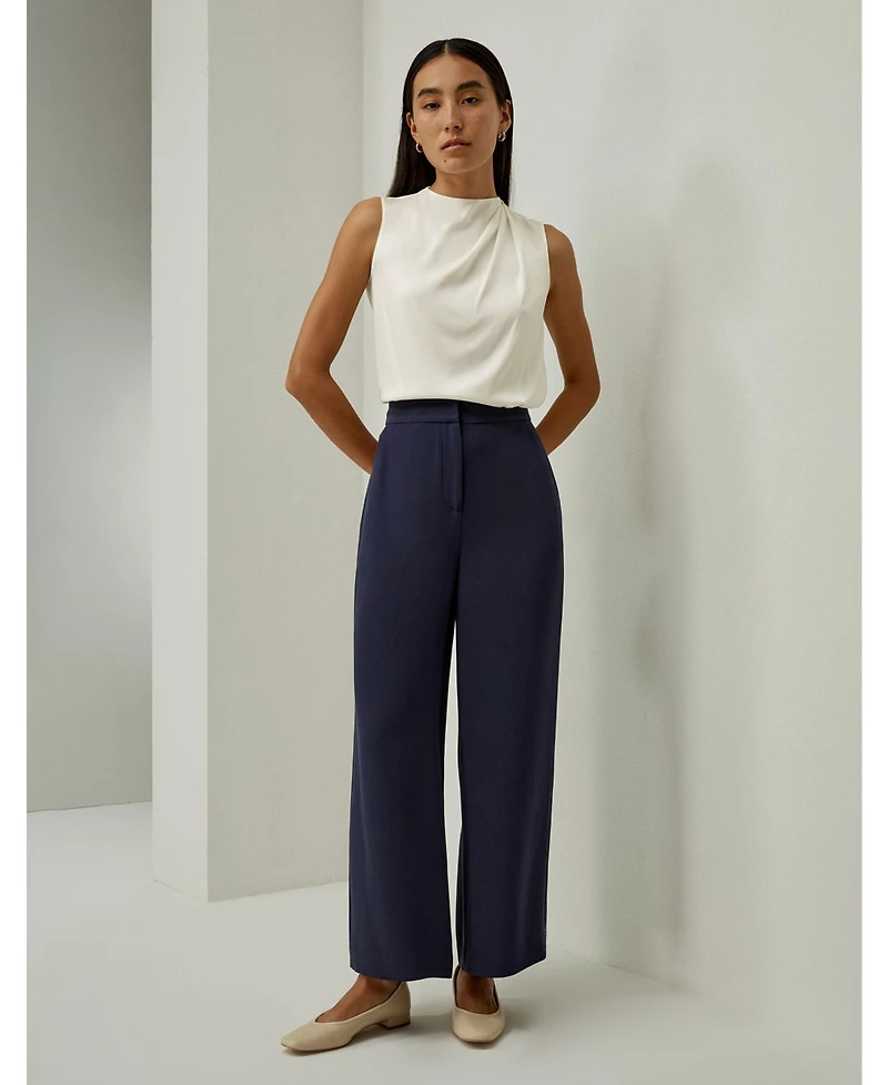 Lilysilk Women's Silk Wide Leg Tailored Pant with Mid Rise