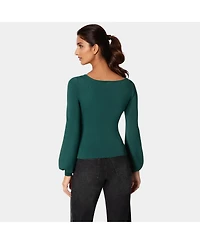 Bebe Women's Open Neck Rhinestone Trim Sweater