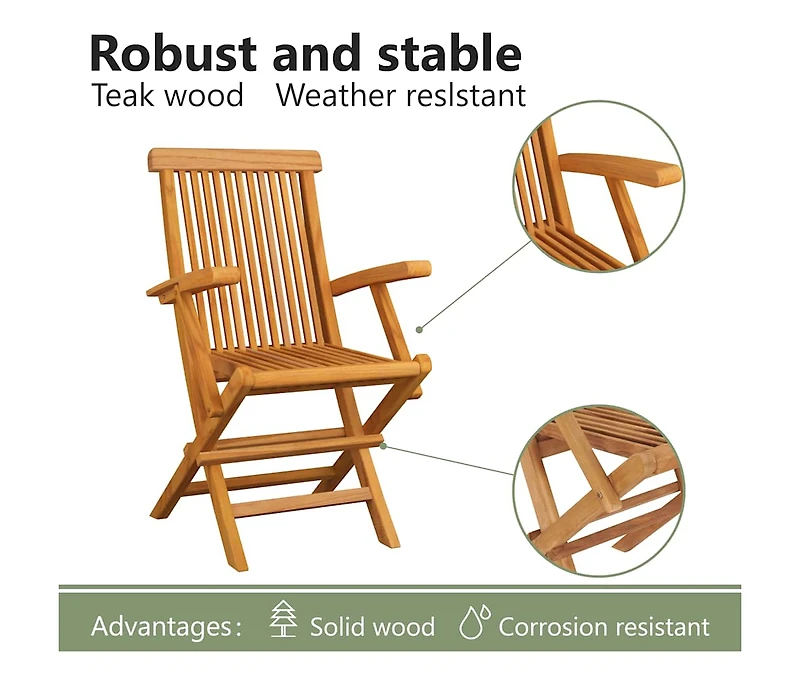 Folding Patio Chairs Set of 4 for Garden & Outdoor Teak Wood