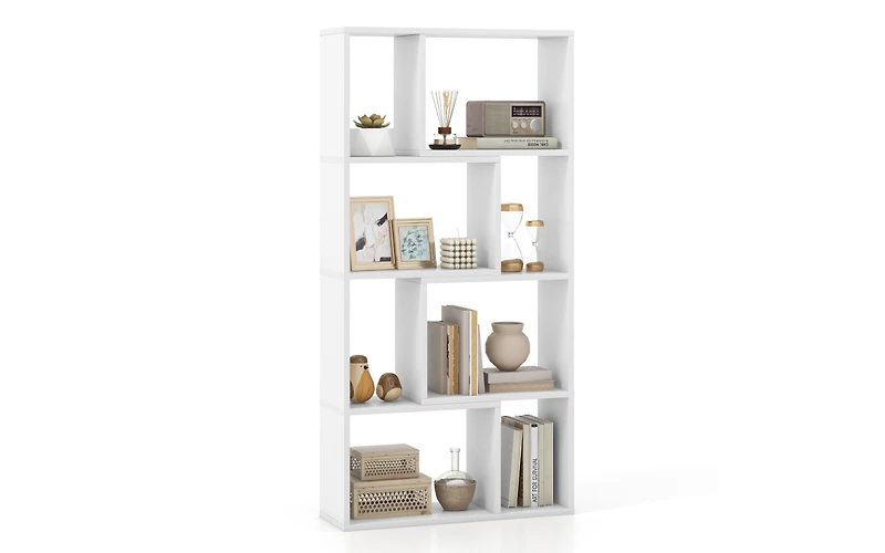 4-Tier Geometric Bookshelf with 8 Open Cubes for Living Room or Bedroom Storage