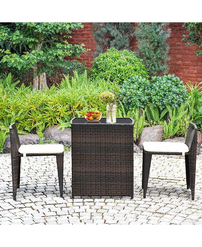 Gymax 3 Pcs Cushioned Wicker Patio Furniture Set Seat Sofa Outdoor No Assembly