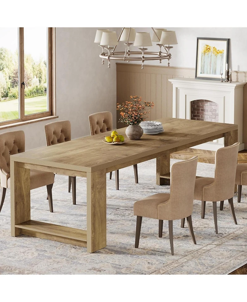 Tribesigns 86.61-Inch Dining Table for 6-8, Farmhouse Narrow Kitchen Table with Wood Pedestal Base, Extra Long Rectangular Dinner Table, Natural Oak