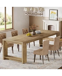 Tribesigns 86.61-Inch Dining Table for 6-8, Farmhouse Narrow Kitchen Table with Wood Pedestal Base, Extra Long Rectangular Dinner Table, Natural Oak