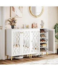Tribesigns Mirrored Shoe Cabinet, 5-Tier White Modern Shoe Organizer Cabinet with Doors, Wooden Freestanding 25-Pair Shoe Rack Closet Storage Cabinet