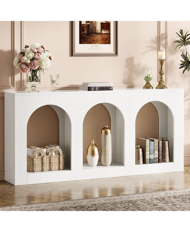 Tribesigns 70.9" White Console Table with Storage, Wood Entryway Entry Table with 3 Arched Shelves, Behind Couch Sofa, Narrow Long