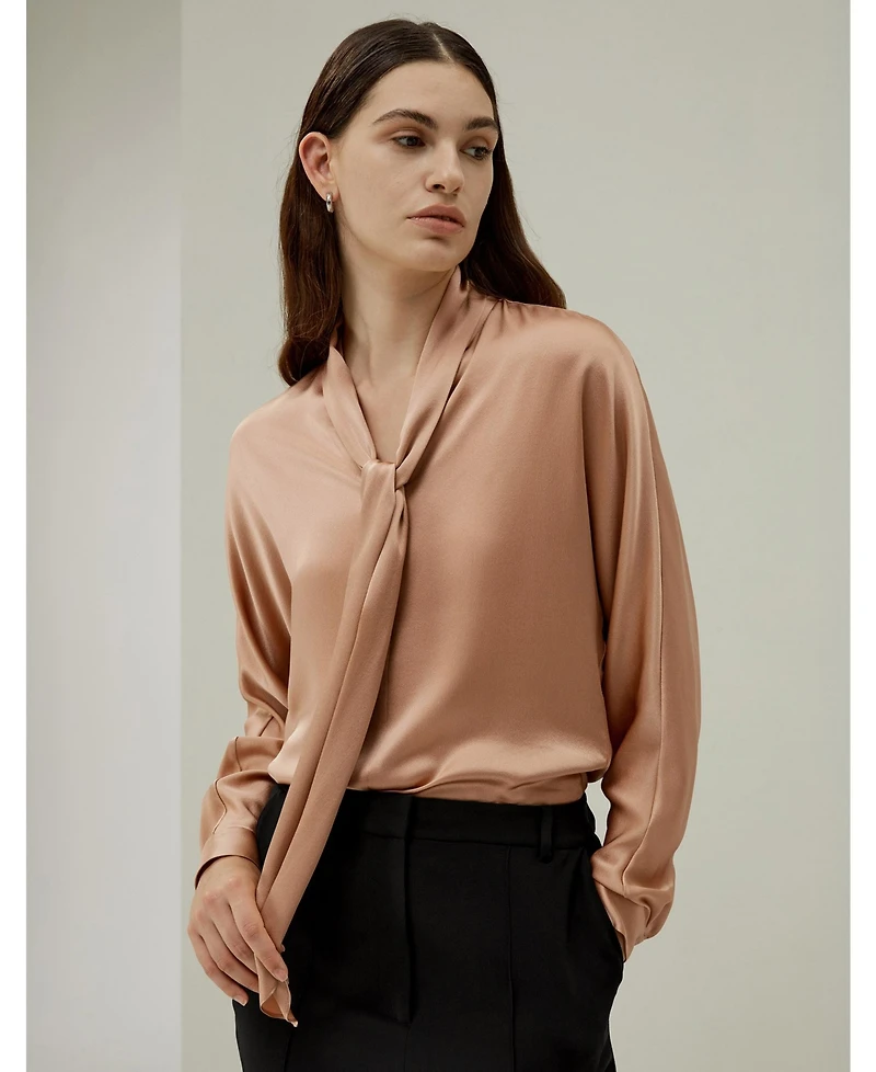 Lilysilk Women's Bat Sleeve Silk Top with Adjustable Neck Tie