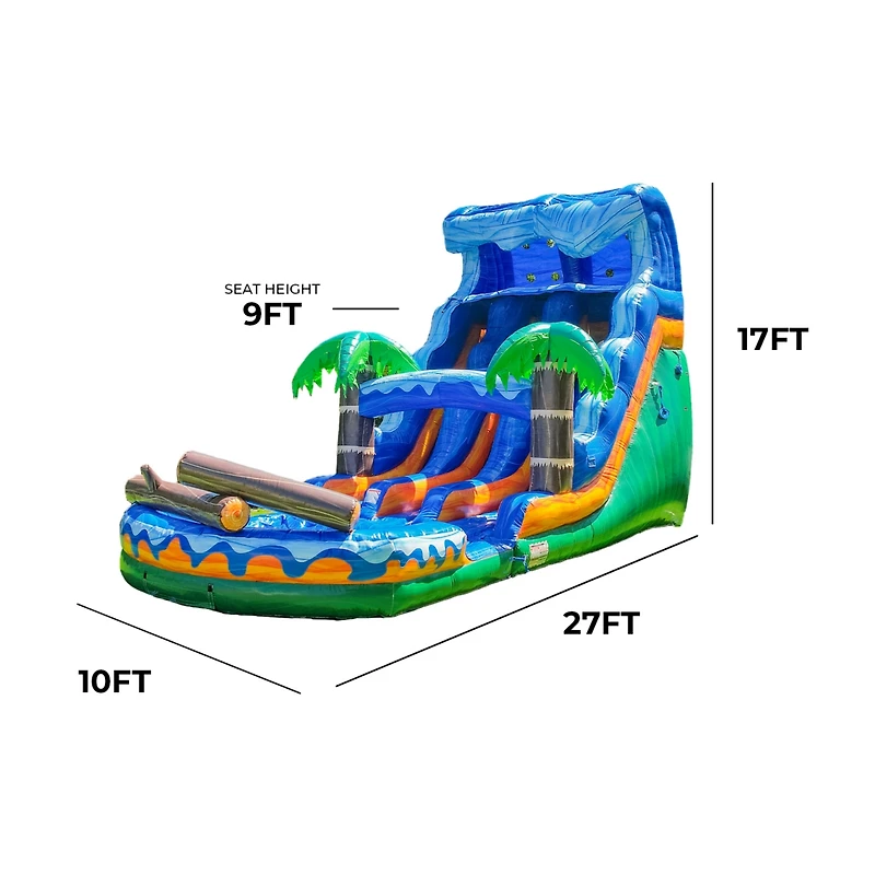 Xjump 17 Tall Jungle Falls Inflatable Dual Lane Water Slide with Detachable Pool, Tall Seating Height, Commercial Grade, Pvc Vinyl, Outdoor Backyard,