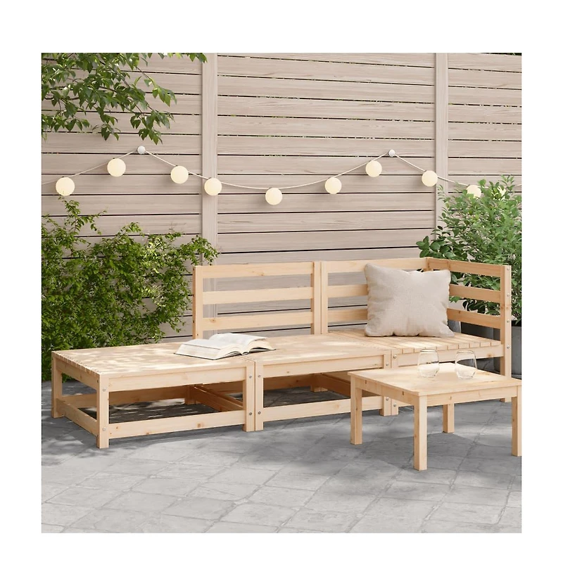 Patio Sofa with Footstool 2-Seater Solid Wood Pine