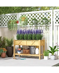 Outsunny Elevated Wood Garden Bed, 47 x 22 31.5in Flower Box,