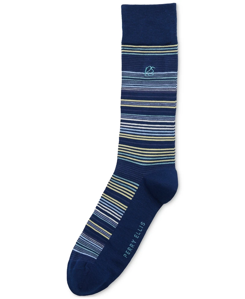 Perry Ellis Portfolio Men's Striped Crew Socks