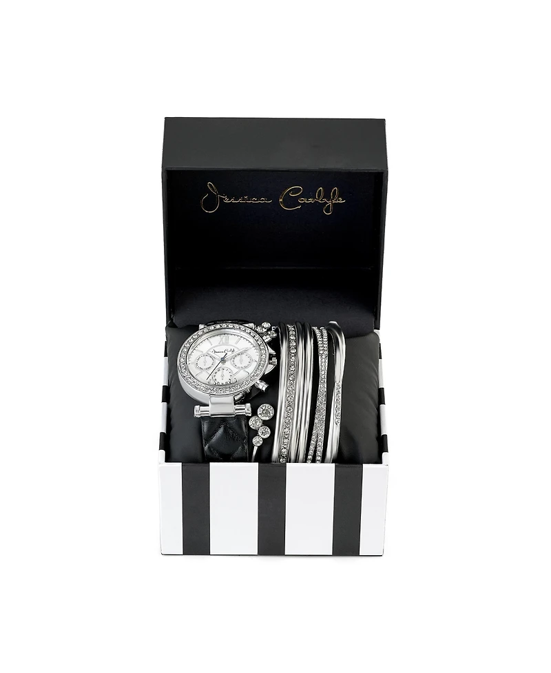 Jessica Carlyle Women's Navy Leather Strap Analog Watch, 36mm