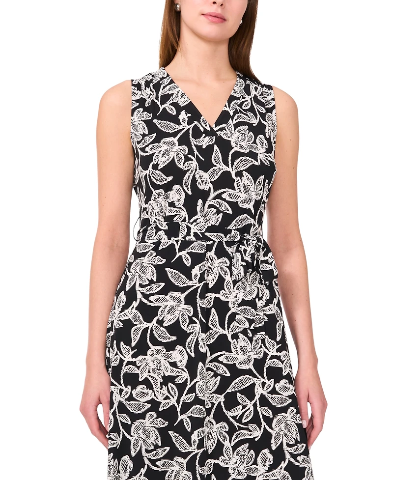 Sam & Jess Women's Printed V-Neck Tie-Waist Midi Dress