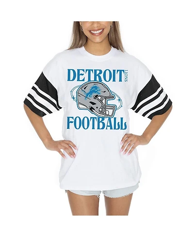 Gameday Couture Women's White Detroit Lions Vintage Look Contrast Mesh Striped Raglan T-Shirt
