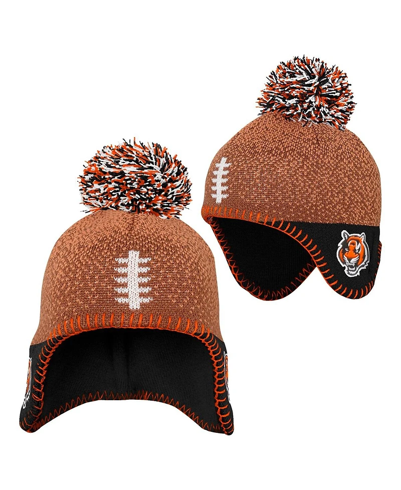 Outerstuff Preschool Brown Cincinnati Bengals Football Head Knit Hat with Pom