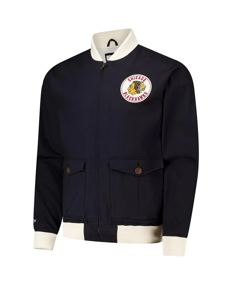 Mitchell & Ness Men's Black Chicago Blackhawks Vintage Coaches Cotton Twill Full-Zip Jacket