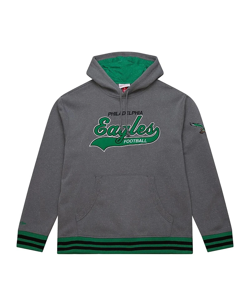 Mitchell & Ness Men's Heather Gray Philadelphia Eagles Vintage Logo Snow Washed Fleece Pullover Hoodie