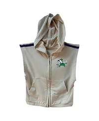 Wes & Willy Girls Toddler 2-Piece Tan/Navy Notre Dame Fighting Irish Tri-Blend Sleeveless Full-Zip Hoodie and Tiered Skirt Set