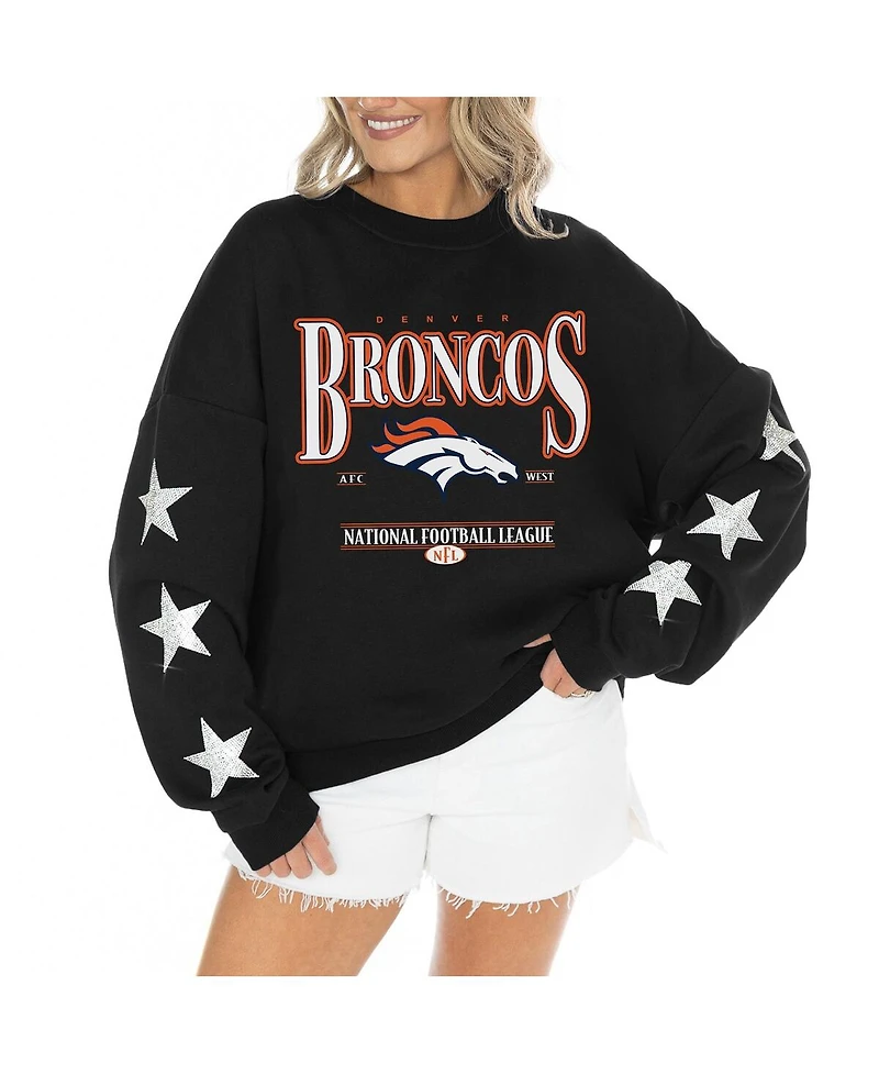 Gameday Couture Women's Black Denver Broncos Rhinestone Star Sleeve Settle the Score Tri-Blend Pullover