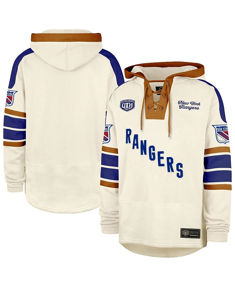 '47 Brand Men's Cream New York Rangers Blue Line Heritage Lacer Pullover Hoodie