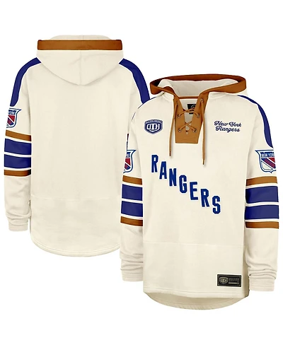 '47 Brand Men's Cream New York Rangers Blue Line Heritage Lacer Pullover Hoodie