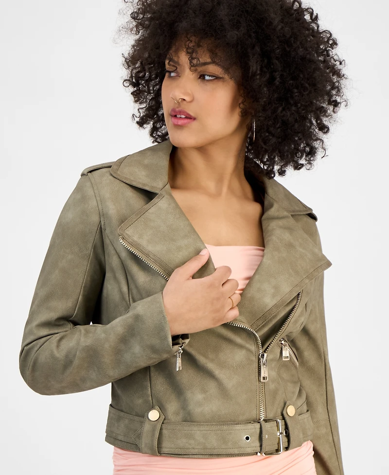 Guess Women's Concetta Faux-Leather Moto Jacket