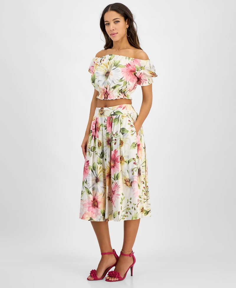 Guess Women's Elodie Floral-Print Smocked-Waist Skirt