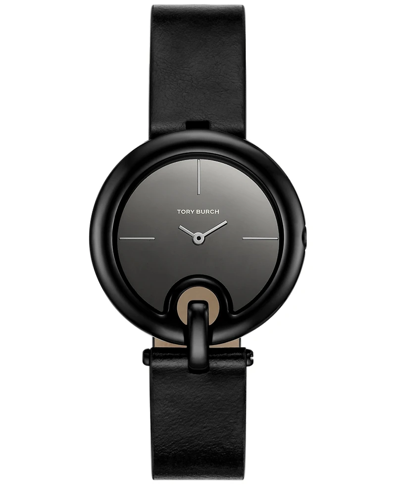 Tory Burch Women's The Pierced Black Leather Strap Watch 36mm