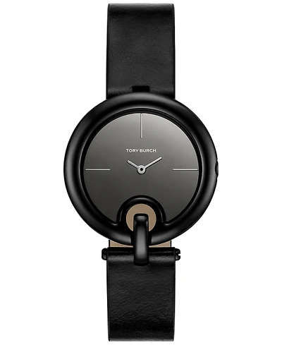 Tory Burch Women's The Pierced Black Leather Strap Watch 36mm