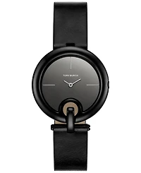 Tory Burch Women's The Pierced Black Leather Strap Watch 36mm