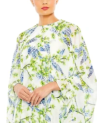 Mac Duggal Women's Floral Print High Neck Ruffle Hem Cape Mini Dress