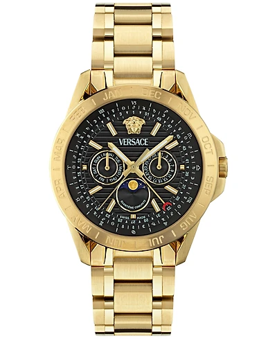 Versace Men's Swiss V-Galaxy Moonphase Gold Ion Plated Bracelet Watch 43mm