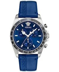 Versace Men's Swiss Chronograph Greca Blue Leather Strap Watch 43mm