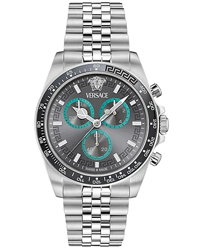 Versace Men's Swiss Chronograph Greca Wave Stainless Steel Bracelet Watch 43mm