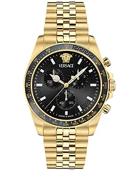 Versace Men's Swiss Chronograph Greca Chrono Wave Gold Ion Plated Bracelet Watch 43mm