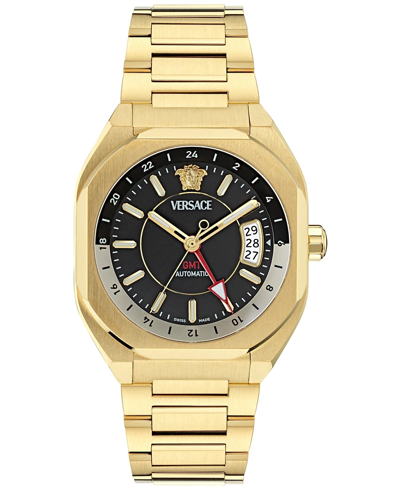 Versace Men's Swiss Automatic V-Contempo Gmt Gold Ion Plated Bracelet Watch 40x48mm