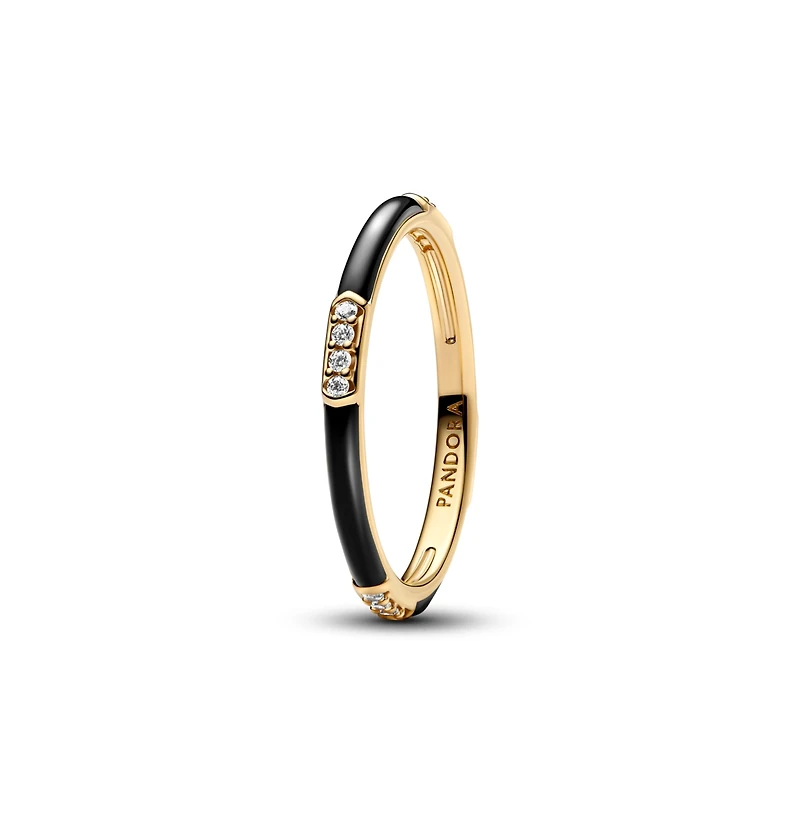 Pandora Black Enamel and Stones Statement Ring