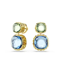Swarovski Chroma Gold-Tone Plated Cushion Cut Drop Earrings