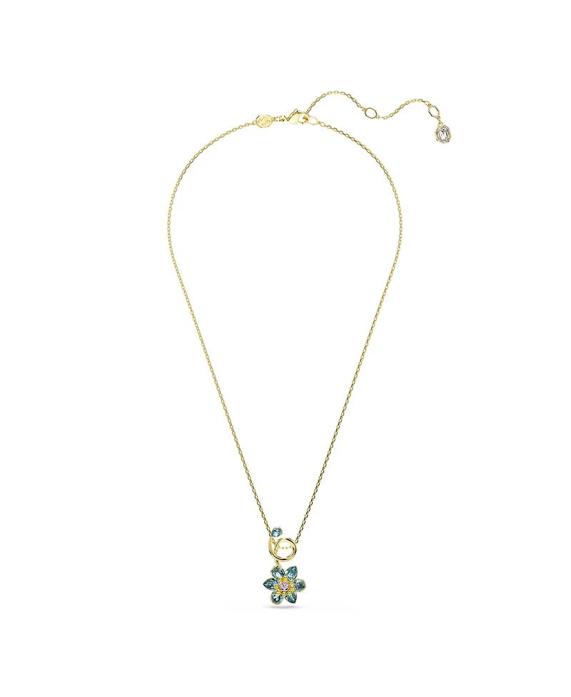 Swarovski Idyllia Mixed Cuts Flower Blue Gold-Tone Plated Pendant Necklace