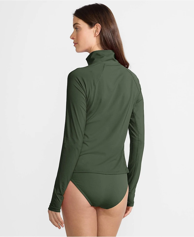 Lands' End Women's Long SunShade Upf 50 Sleeve Quarter Zip Rash Guard