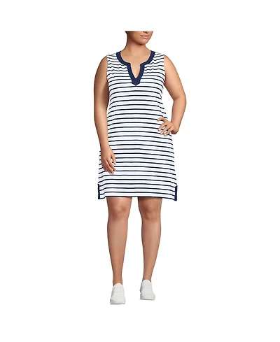 Lands' End Plus Size Cotton Jersey Notch Neck Dress