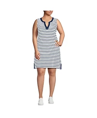 Lands' End Plus Size Cotton Jersey Notch Neck Dress